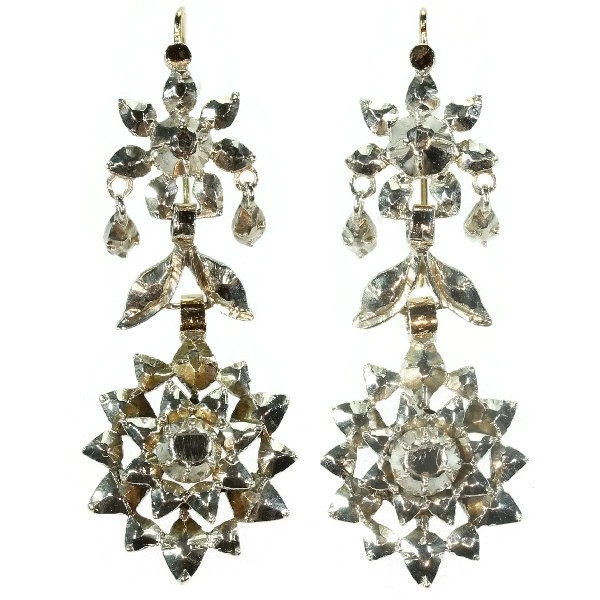 Antique long pendant earrings with rose cut diamond